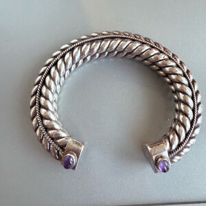 Suarti Bali BA Sterling Silver 925 Amethyst Cabochon HEAVY Cuff Bracelet